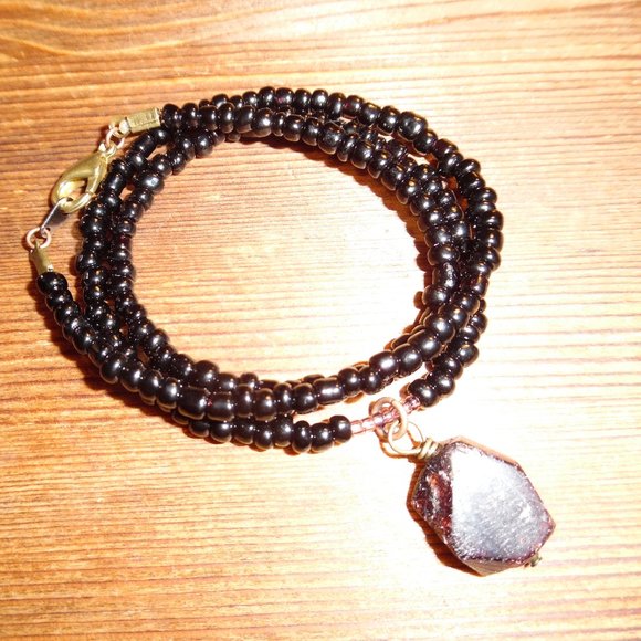 Mens Garnet Pendant And Black Necklace 